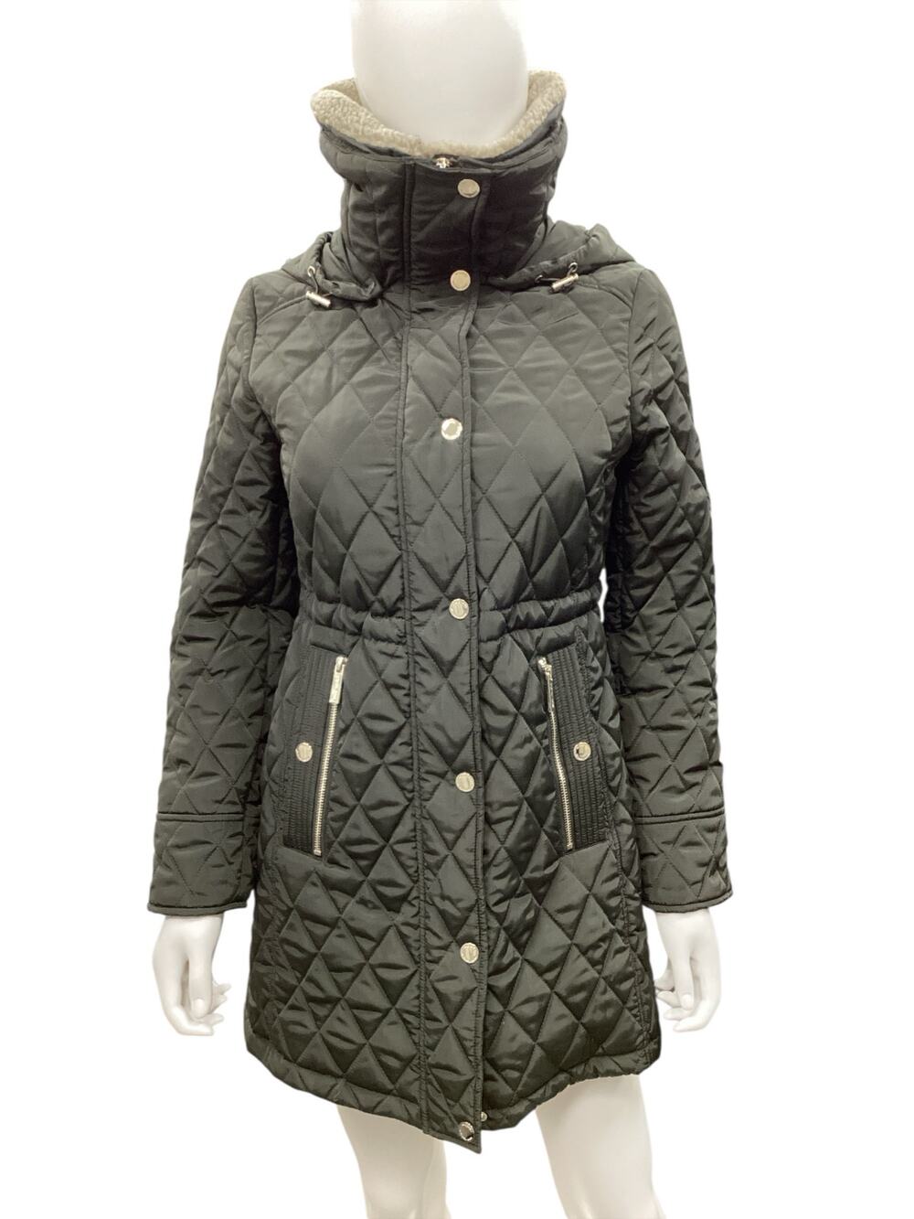Michael Kors Coat Women’s SZ S Puffer Coat Hood Removable Faux Fur Collar Green